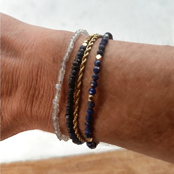 Bundle of 3! Beaded Lapis Lazuli Bracelet & 2 Pairs beaded Hoop earrings So Cute - Picture 5 of 6